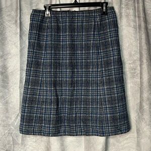 Pendleton Vintage Blue, White & Black Plaid 100% Virgin Wool A-Line Skirt